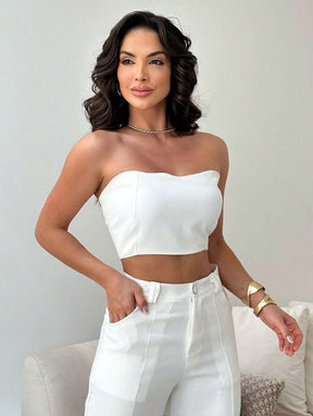 Conjunto Feminino Alfaiataria Casual Elegante Calça Cargo e Top