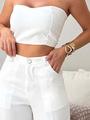 Conjunto Feminino Alfaiataria Casual Elegante Calça Cargo e Top