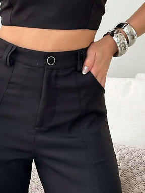 Conjunto Feminino Alfaiataria Casual Elegante Calça Cargo e Top