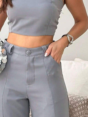 Conjunto Feminino Alfaiataria Casual Elegante Calça Cargo e Top