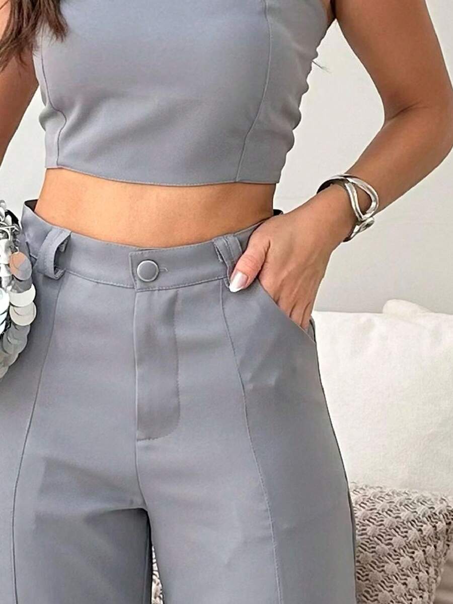 Conjunto Feminino Alfaiataria Casual Elegante Calça Cargo e Top