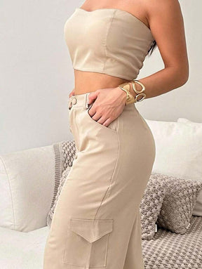 Conjunto Feminino Alfaiataria Casual Elegante Calça Cargo e Top