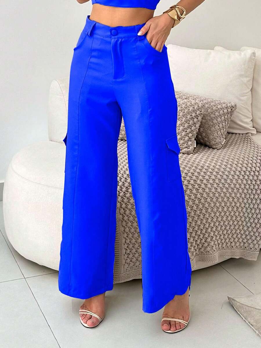 Conjunto Feminino Alfaiataria Casual Elegante Calça Cargo e Top