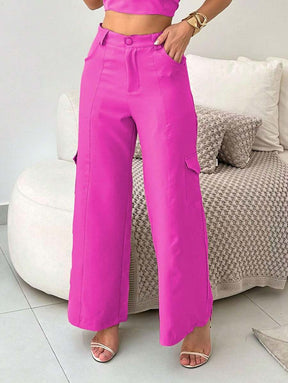 Conjunto Feminino Alfaiataria Casual Elegante Calça Cargo e Top