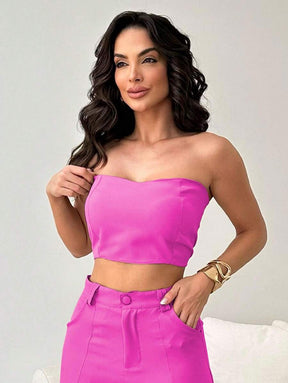 Conjunto Feminino Alfaiataria Casual Elegante Calça Cargo e Top