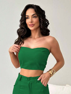 Conjunto Feminino Alfaiataria Casual Elegante Calça Cargo e Top