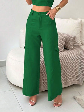 Conjunto Feminino Alfaiataria Casual Elegante Calça Cargo e Top