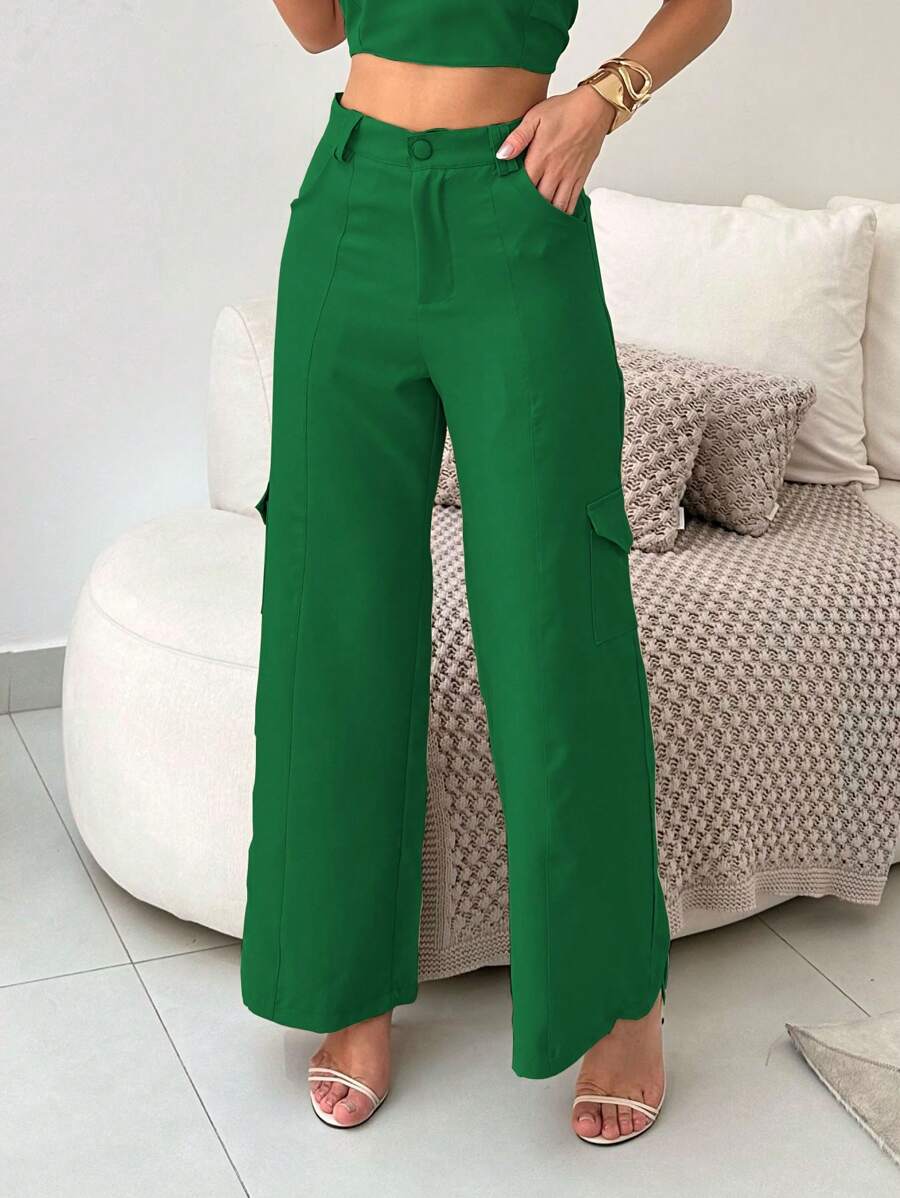 Conjunto Feminino Alfaiataria Casual Elegante Calça Cargo e Top