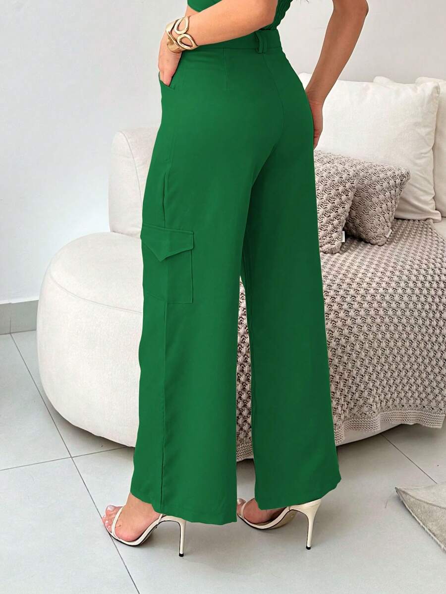 Conjunto Feminino Alfaiataria Casual Elegante Calça Cargo e Top