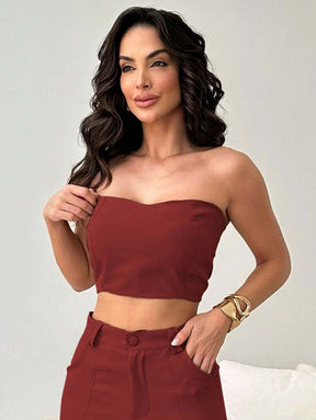 Conjunto Feminino Alfaiataria Casual Elegante Calça Cargo e Top