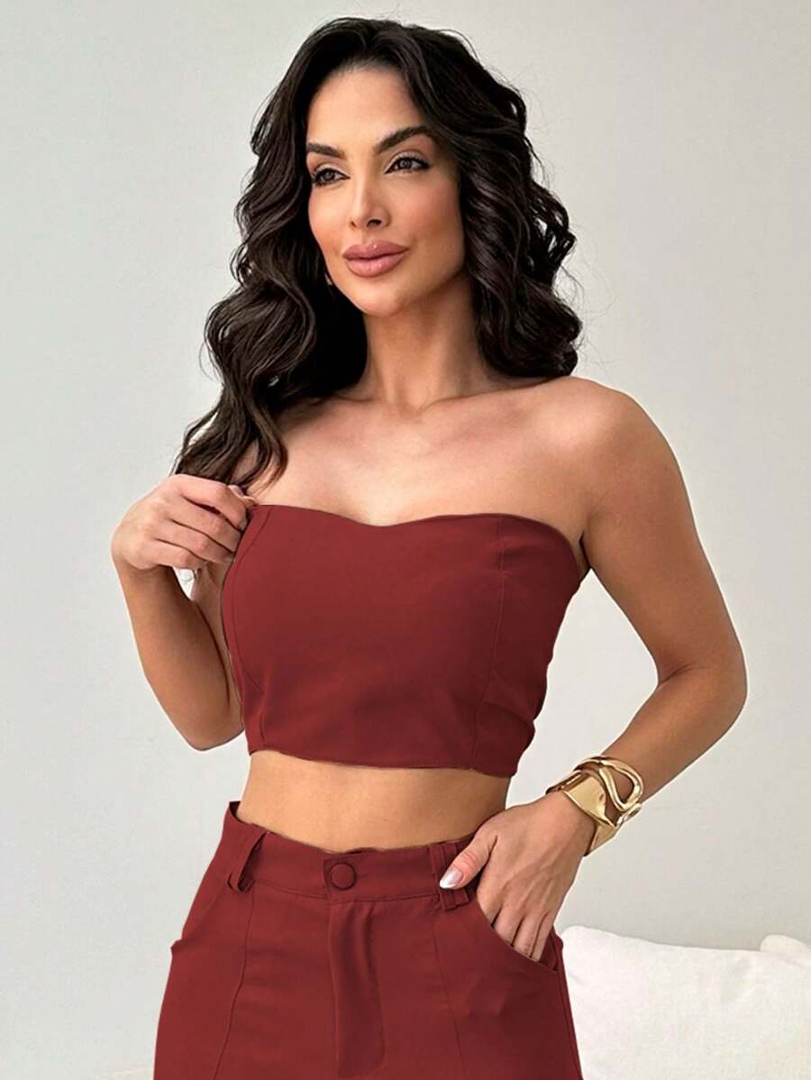 Conjunto Feminino Alfaiataria Casual Elegante Calça Cargo e Top