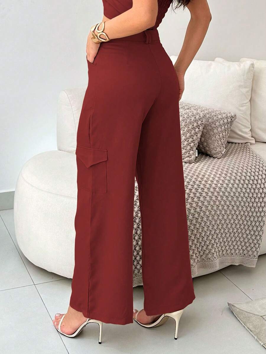 Conjunto Feminino Alfaiataria Casual Elegante Calça Cargo e Top