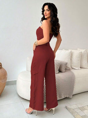 Conjunto Feminino Alfaiataria Casual Elegante Calça Cargo e Top