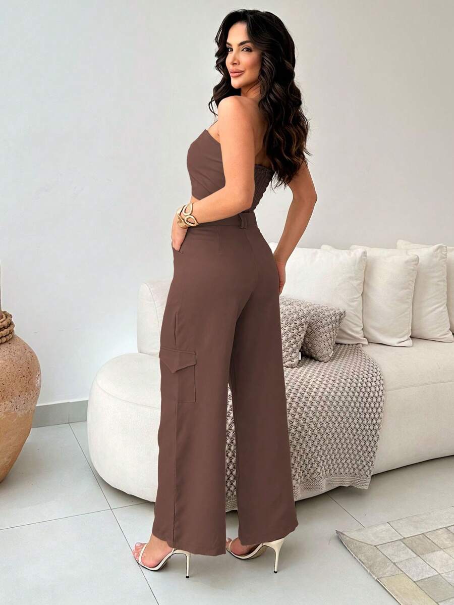 Conjunto Feminino Alfaiataria Casual Elegante Calça Cargo e Top