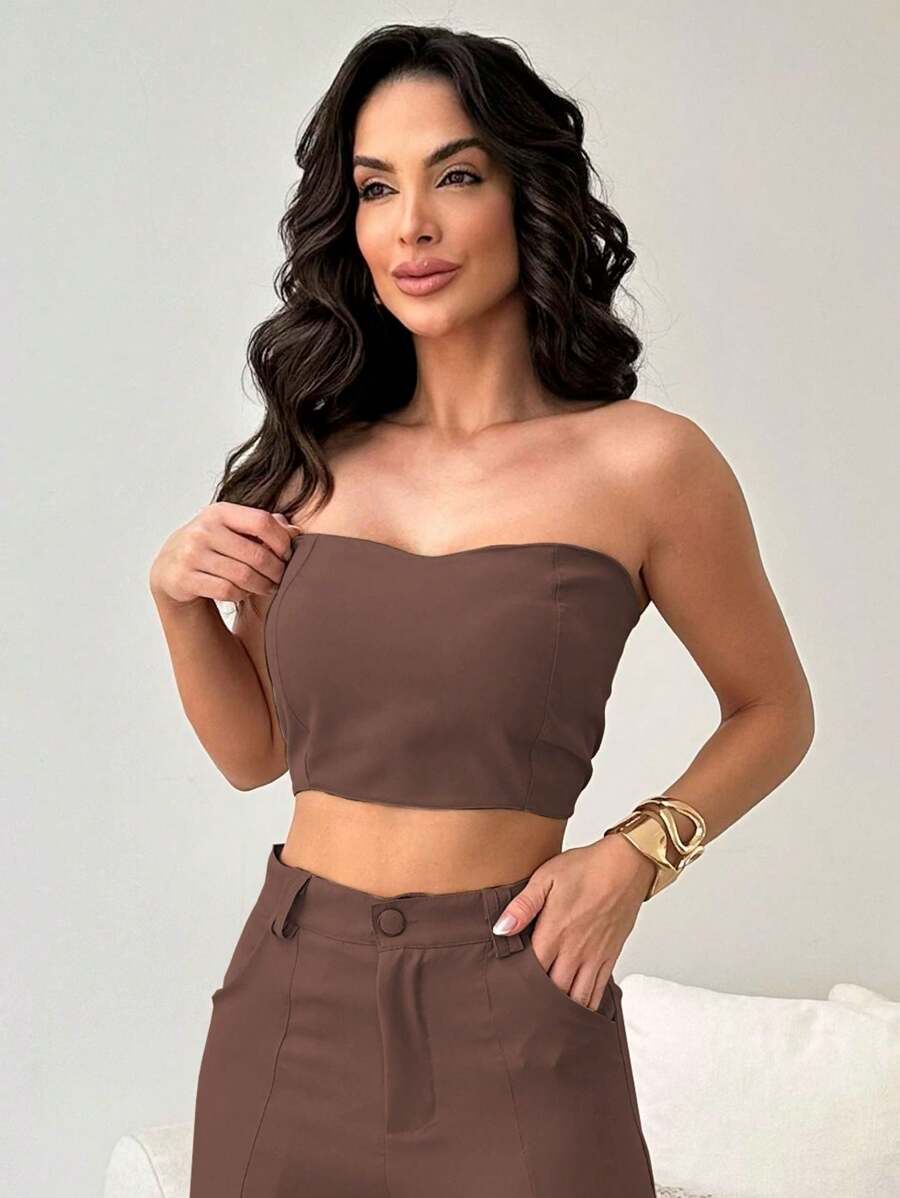 Conjunto Feminino Alfaiataria Casual Elegante Calça Cargo e Top