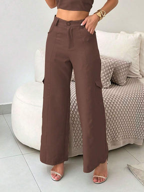 Conjunto Feminino Alfaiataria Casual Elegante Calça Cargo e Top
