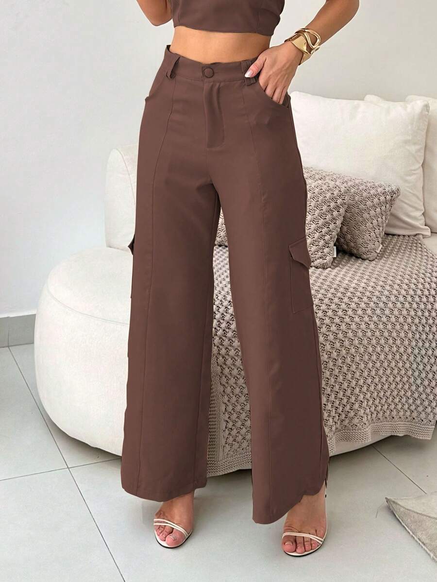 Conjunto Feminino Alfaiataria Casual Elegante Calça Cargo e Top