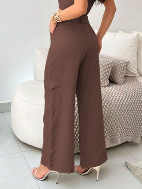 Conjunto Feminino Alfaiataria Casual Elegante Calça Cargo e Top