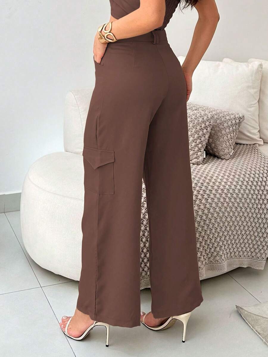 Conjunto Feminino Alfaiataria Casual Elegante Calça Cargo e Top