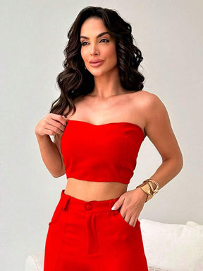Conjunto Feminino Alfaiataria Casual Elegante Calça Cargo e Top