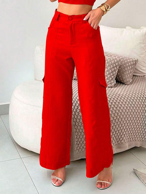 Conjunto Feminino Alfaiataria Casual Elegante Calça Cargo e Top