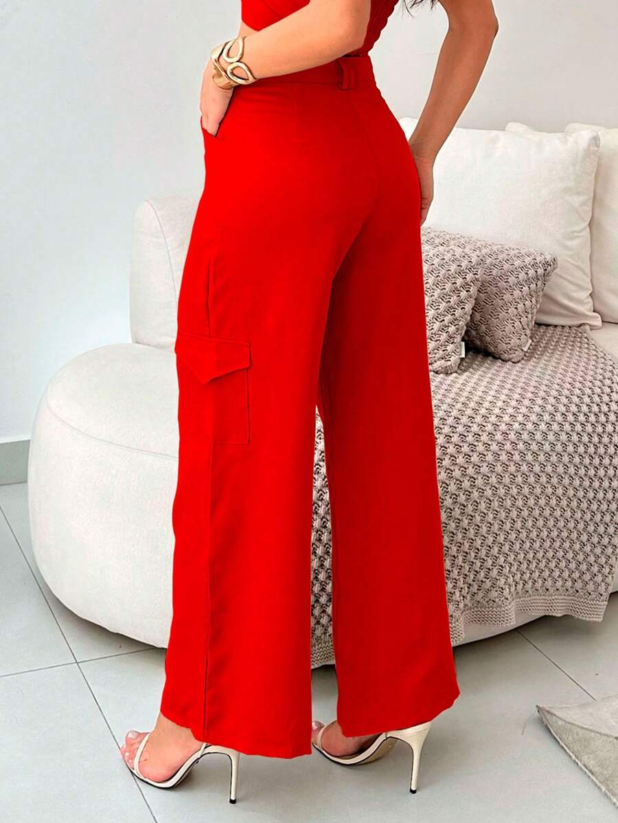 Conjunto Feminino Alfaiataria Casual Elegante Calça Cargo e Top