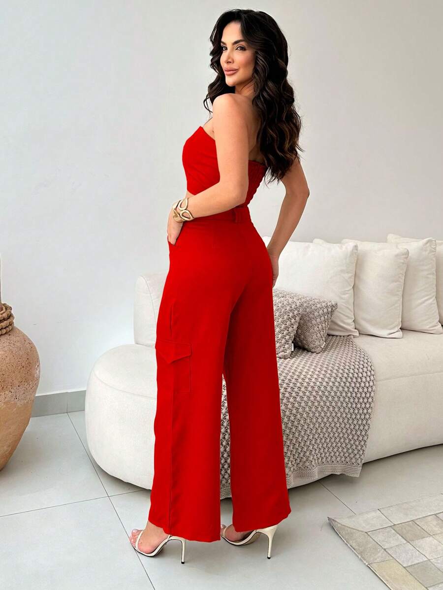 Conjunto Feminino Alfaiataria Casual Elegante Calça Cargo e Top
