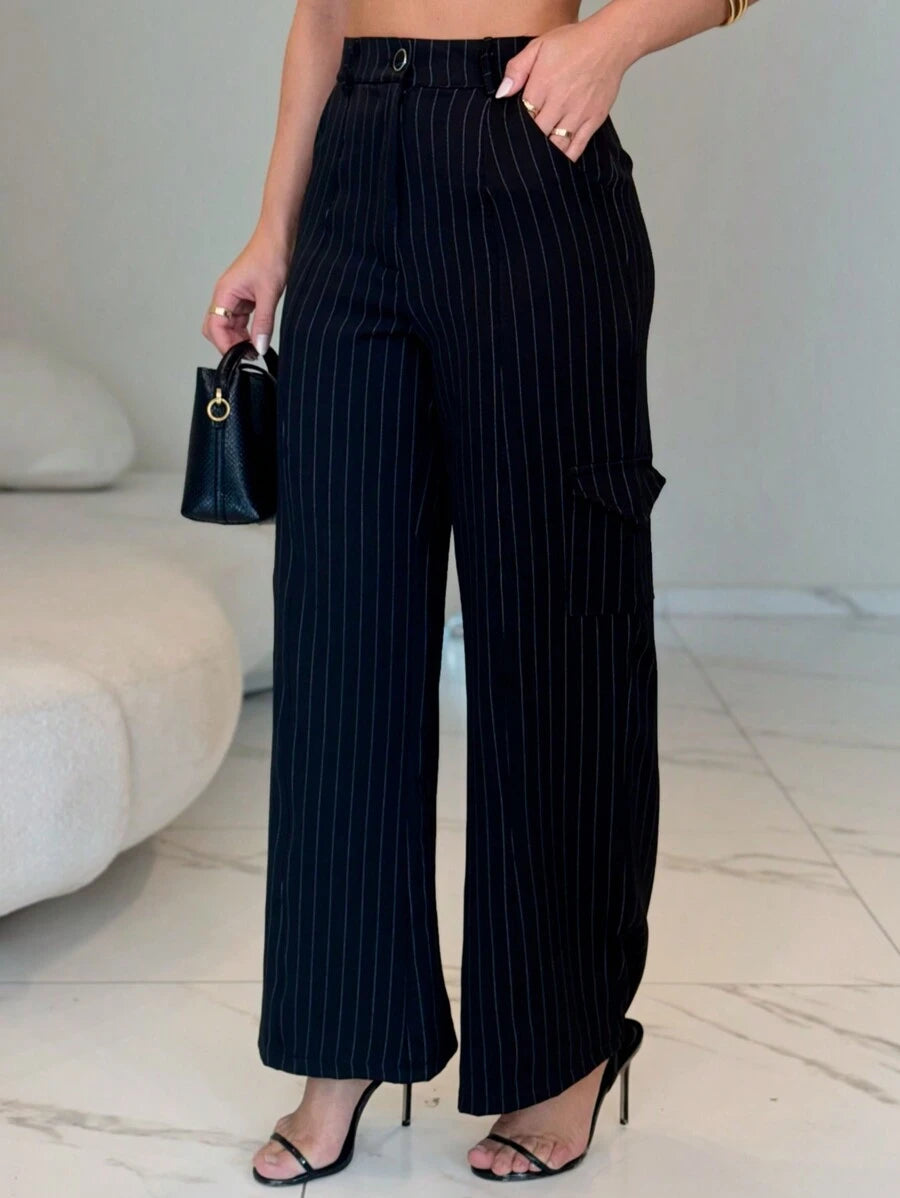Conjunto Feminino Alfaiataria Casual Elegante Calça Cargo e Top