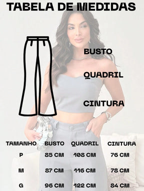 Conjunto Feminino Alfaiataria Casual Elegante Calça Cargo e Top