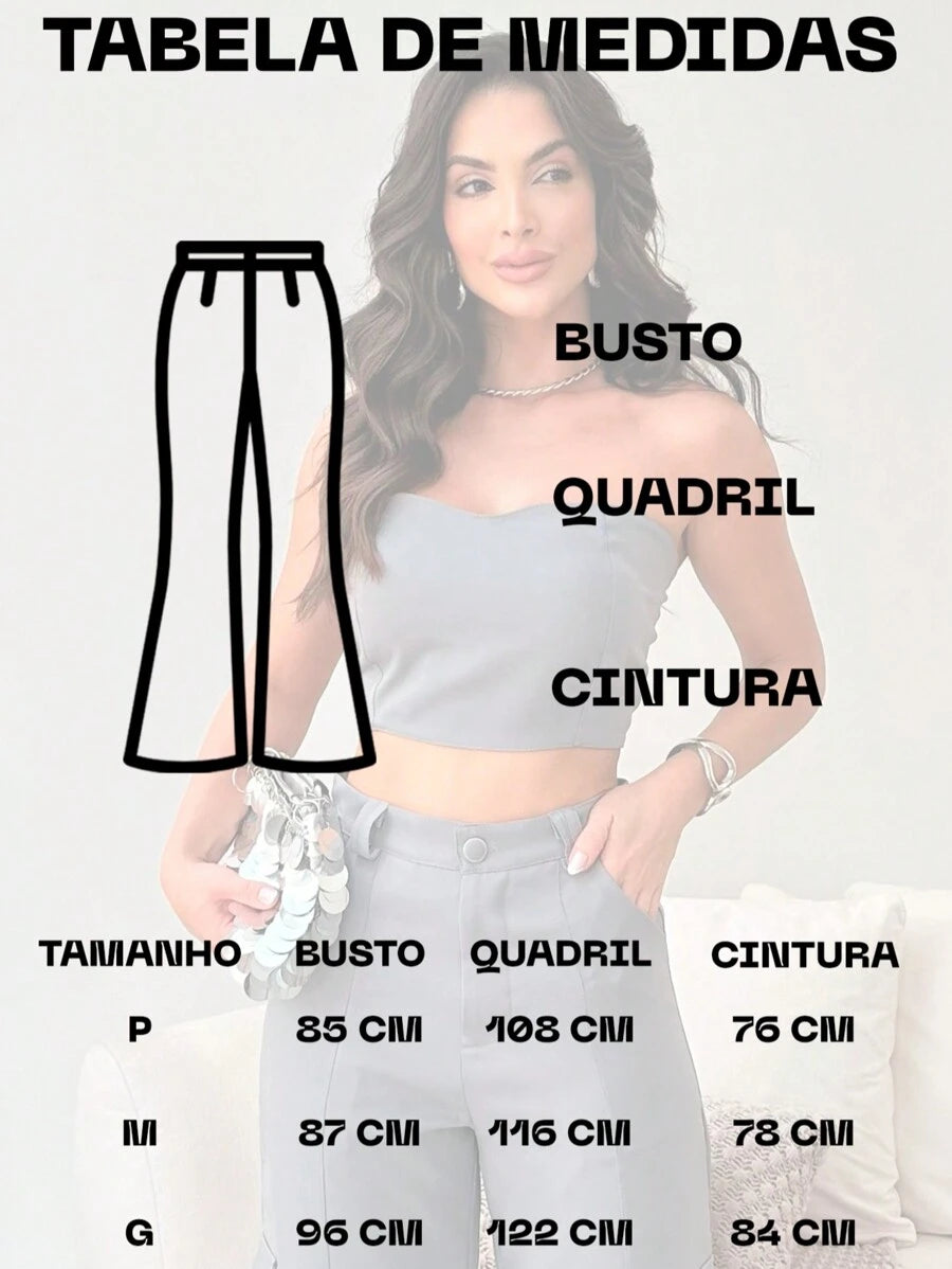 Conjunto Feminino Alfaiataria Casual Elegante Calça Cargo e Top