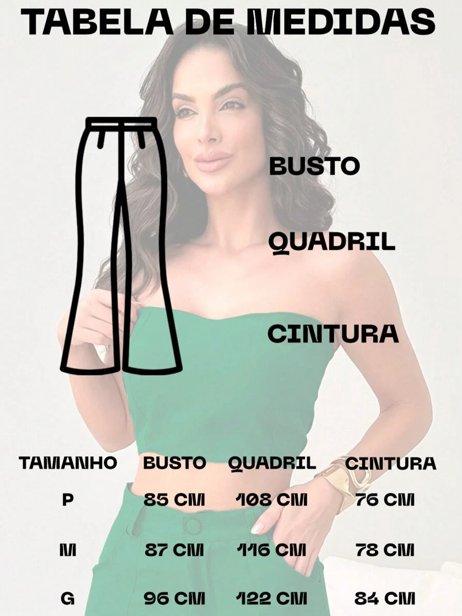 Conjunto Feminino Alfaiataria Casual Elegante Calça Cargo e Top