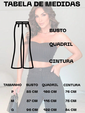 Conjunto Feminino Alfaiataria Casual Elegante Calça Cargo e Top