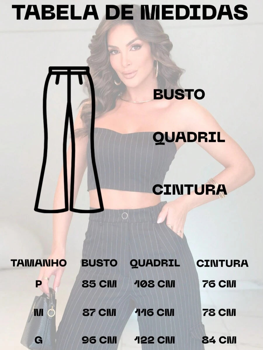 Conjunto Feminino Alfaiataria Casual Elegante Calça Cargo e Top