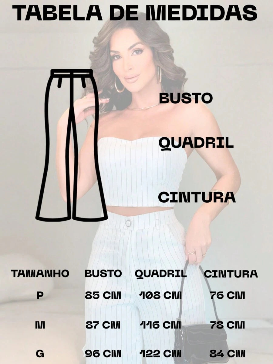 Conjunto Feminino Alfaiataria Casual Elegante Calça Cargo e Top