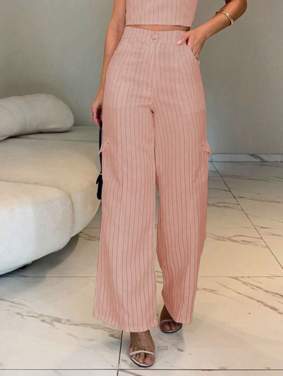 Conjunto Feminino Alfaiataria Casual Elegante Calça Cargo e Top