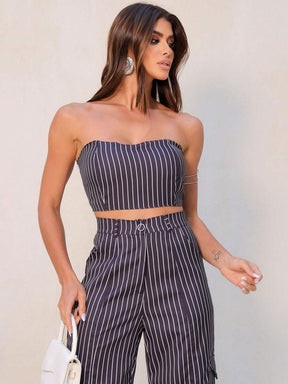 Conjunto Feminino Alfaiataria Casual Elegante Calça Cargo e Top