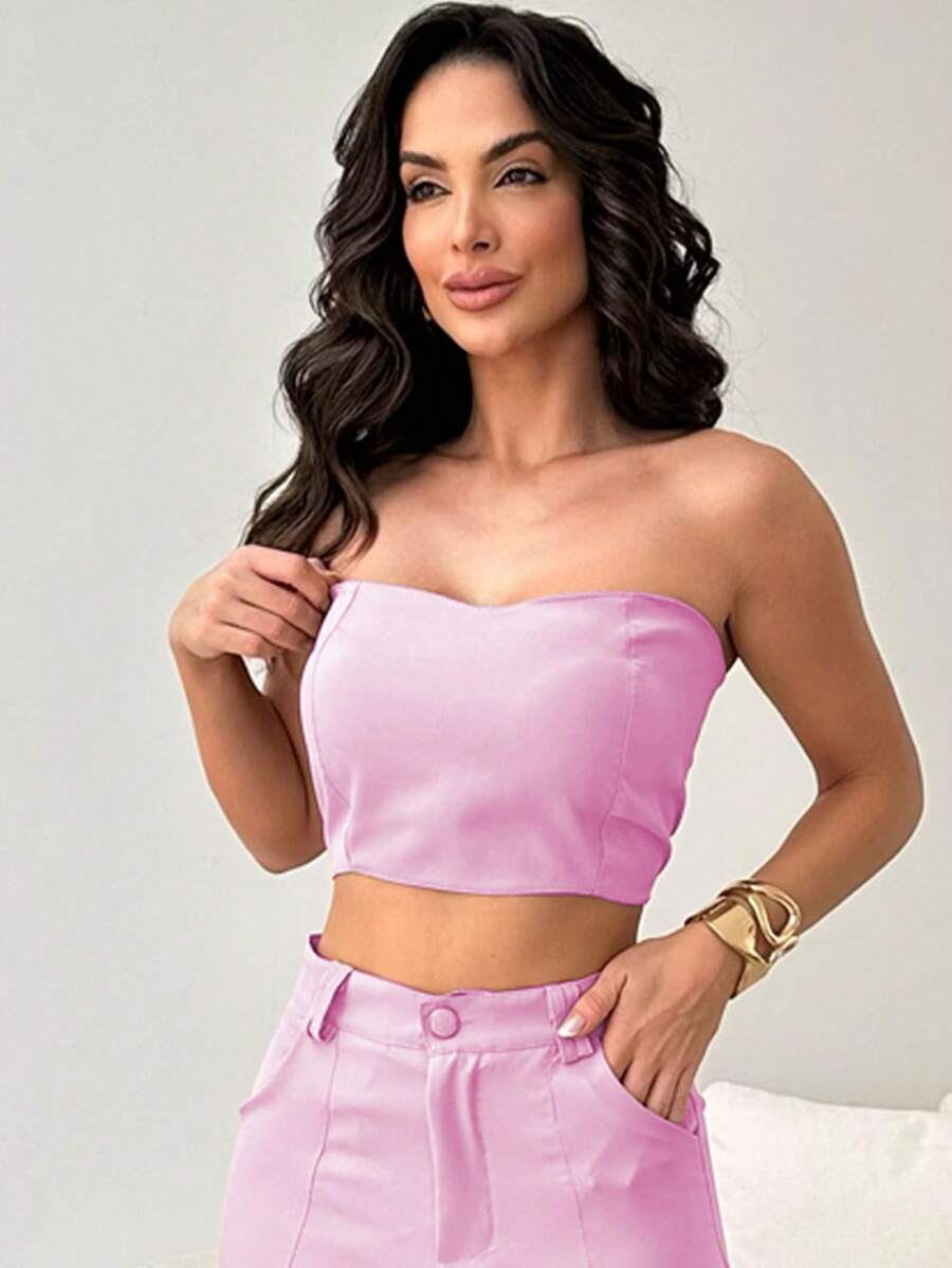 Conjunto Feminino Alfaiataria Casual Elegante Calça Cargo e Top