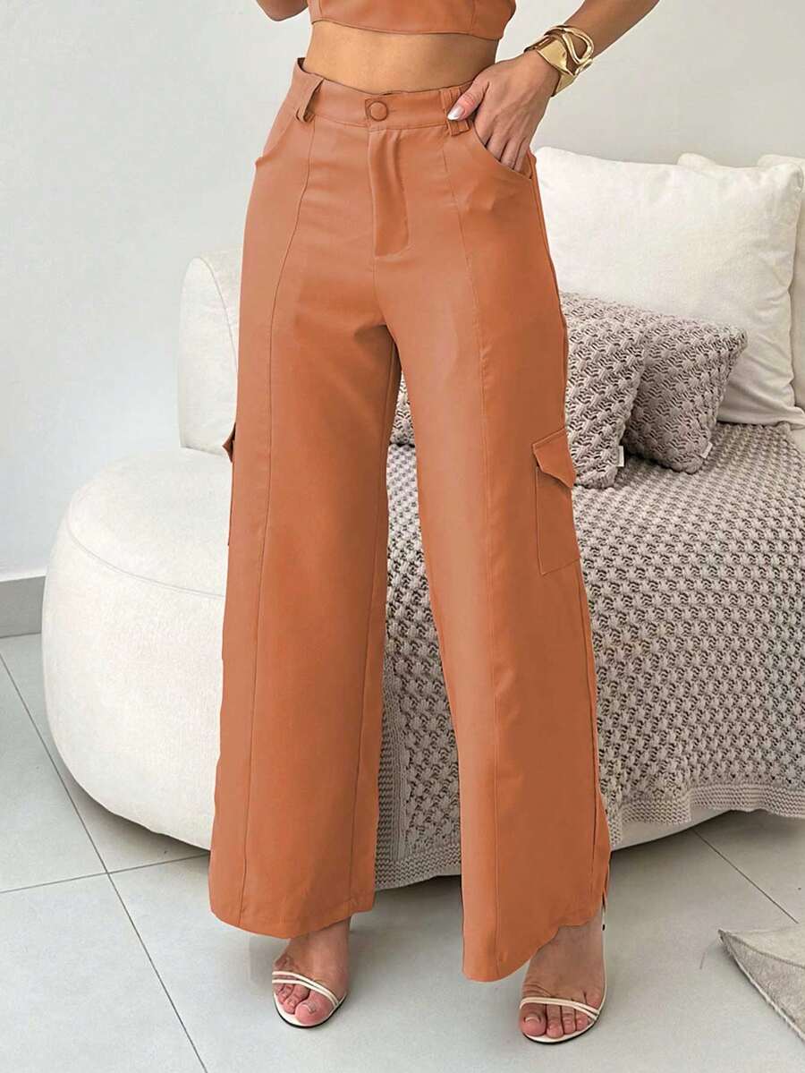 Conjunto Feminino Alfaiataria Casual Elegante Calça Cargo e Top