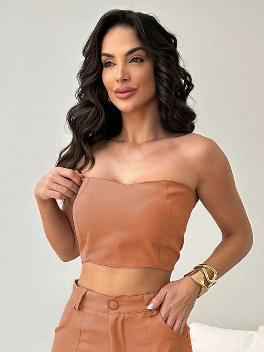 Conjunto Feminino Alfaiataria Casual Elegante Calça Cargo e Top