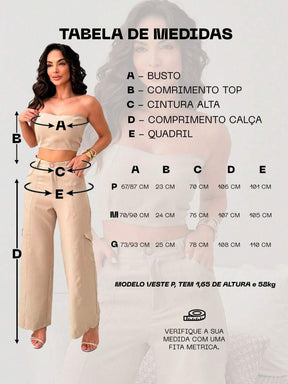 Conjunto Feminino Alfaiataria Casual Elegante Calça Cargo e Top