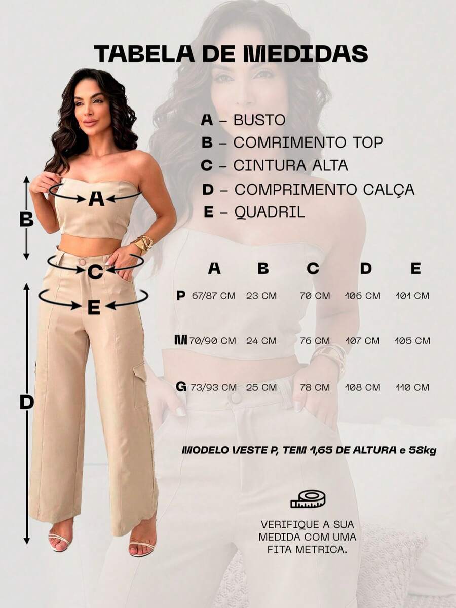 Conjunto Feminino Alfaiataria Casual Elegante Calça Cargo e Top