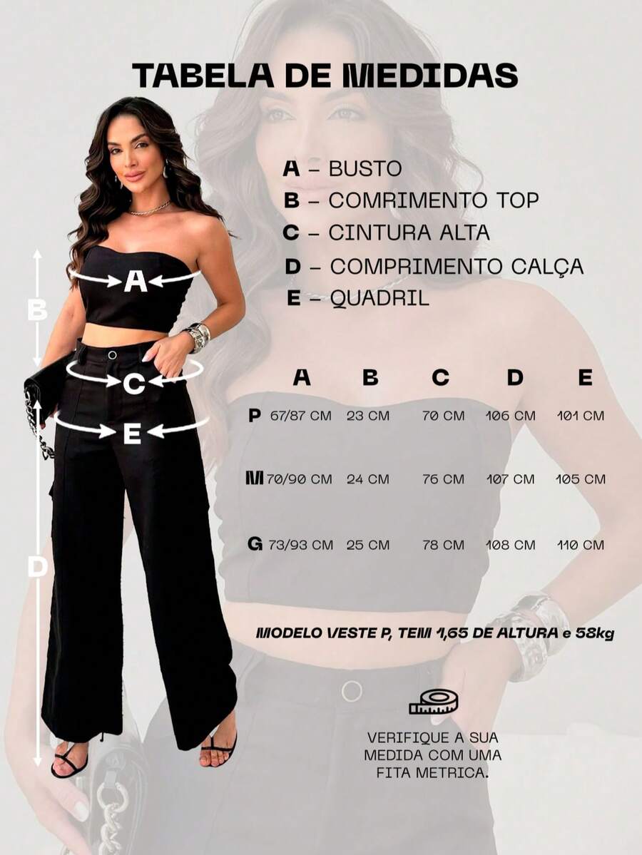 Conjunto Feminino Alfaiataria Casual Elegante Calça Cargo e Top