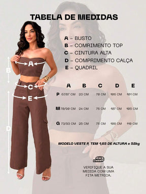 Conjunto Feminino Alfaiataria Casual Elegante Calça Cargo e Top