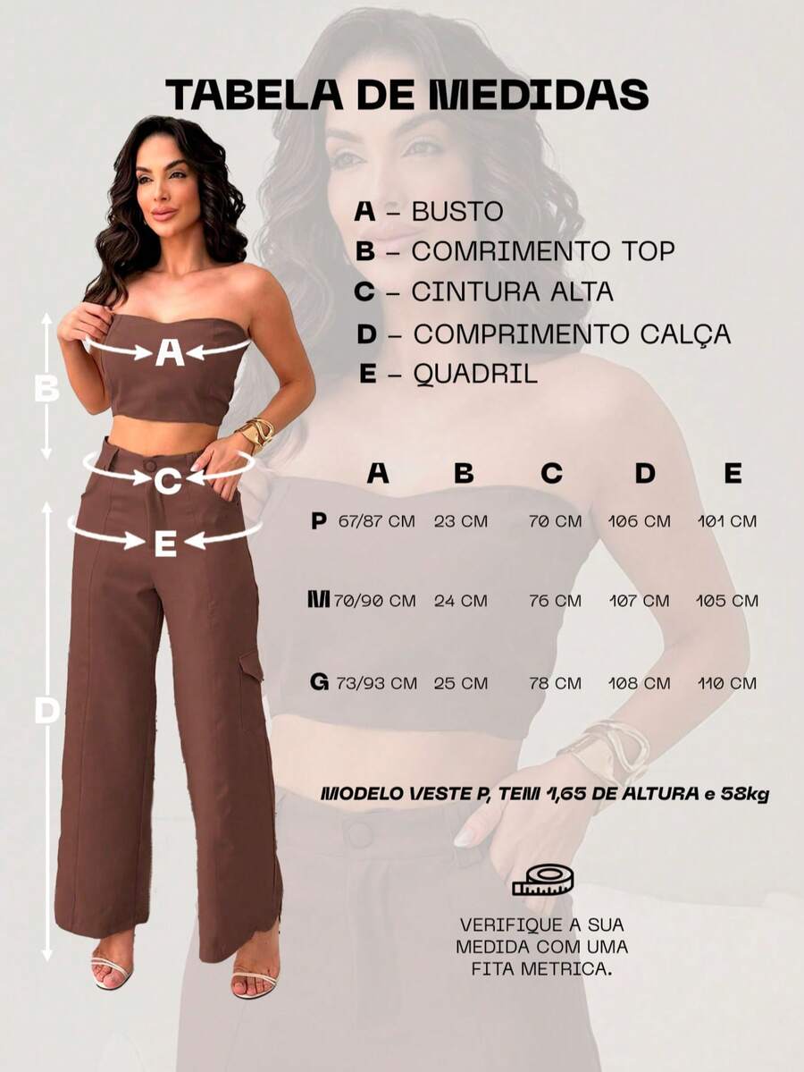 Conjunto Feminino Alfaiataria Casual Elegante Calça Cargo e Top