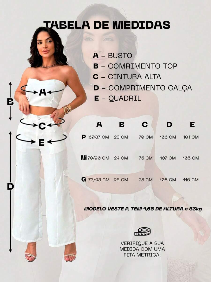 Conjunto Feminino Alfaiataria Casual Elegante Calça Cargo e Top