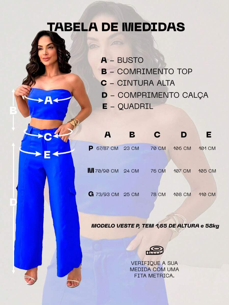 Conjunto Feminino Alfaiataria Casual Elegante Calça Cargo e Top