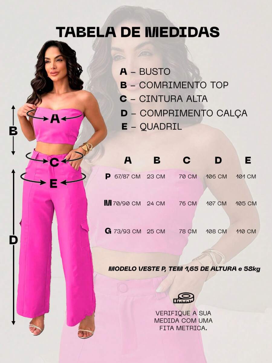 Conjunto Feminino Alfaiataria Casual Elegante Calça Cargo e Top