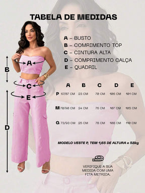 Conjunto Feminino Alfaiataria Casual Elegante Calça Cargo e Top