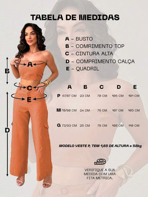 Conjunto Feminino Alfaiataria Casual Elegante Calça Cargo e Top